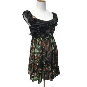 Double Zero Dress Womens Small Shift Sheer Floral Ruffles No Lining